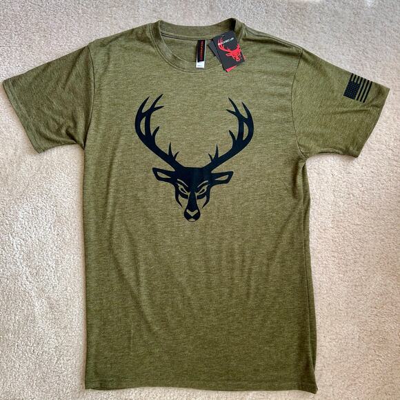 Bucked Up Military Green Short Sleeve Flag T-Shirt in Men's Small - Picture 1 of 11